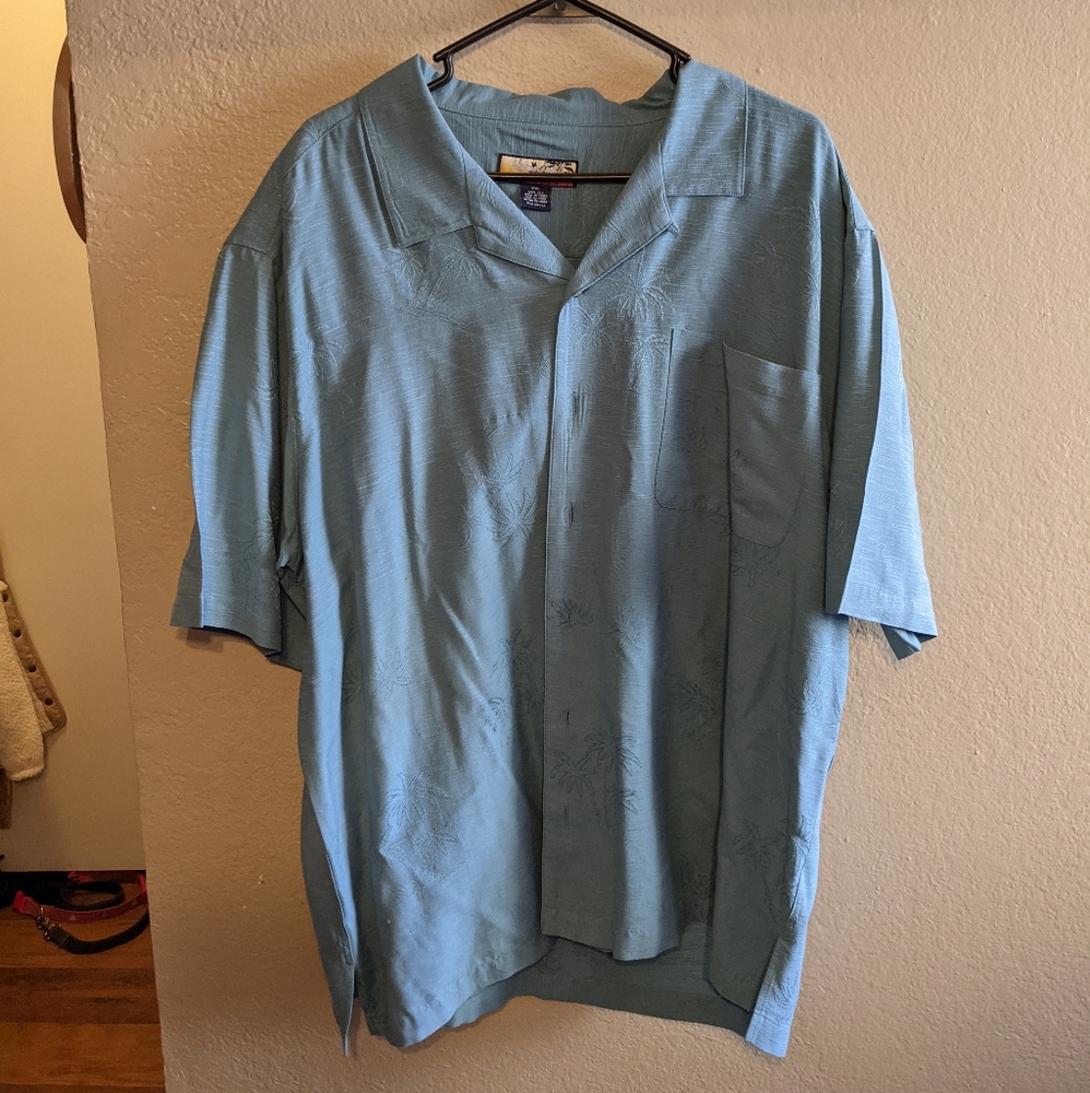 Havana Jacks Cafe Mens XXL Silk Blue Floral Short Sleeve Hawaiian Button Shirt